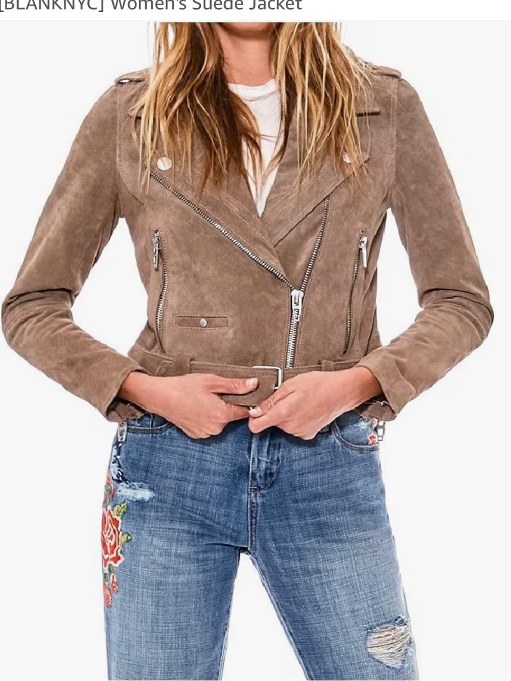NWOT BLANKNYC Faux Suede Belted Moto Jacket Taupe XS